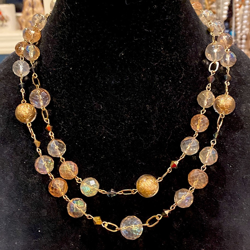 Crystal and Foiled Art Glass One Strand Necklace